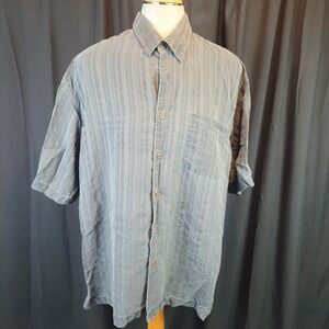 Tommy‎ Bahama Mens Short Sleeve Button-Up 100% Silk Black Large See Description